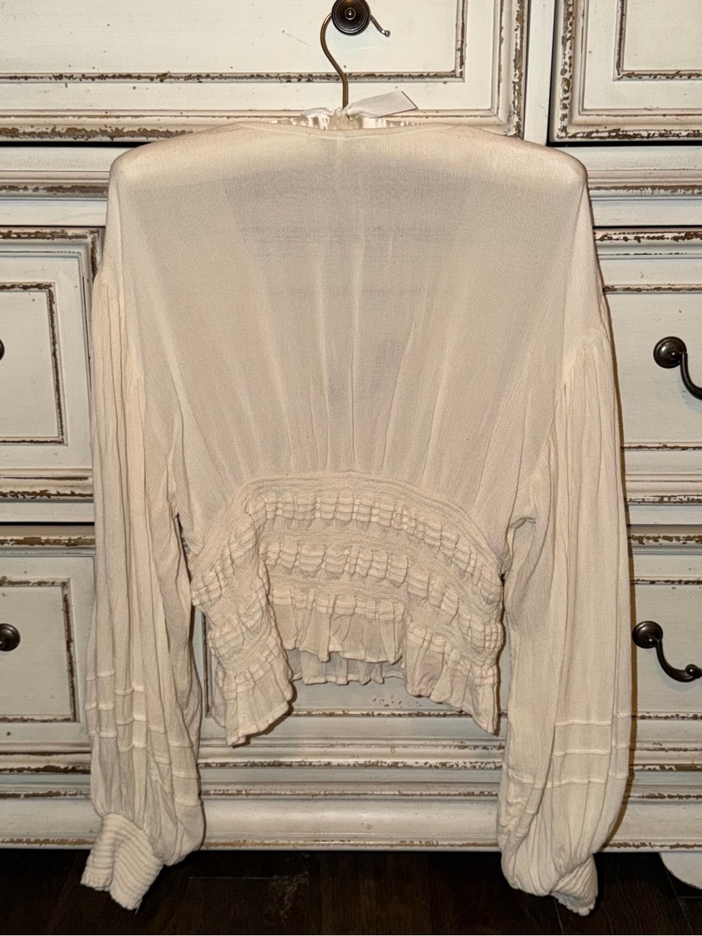 Free People Cream V-Neck Smocked Waist Blouse - Picture 2 of 9